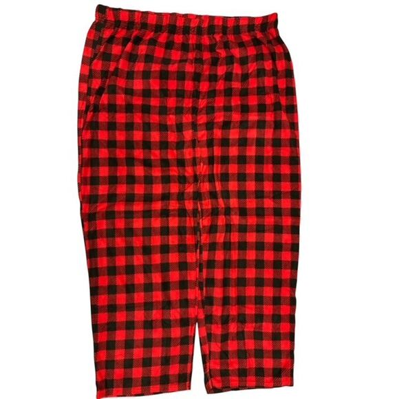 Jammies Pajamas Set Mens 3XLT Soft Flannel Red Black Checked Plaid Elastic Waist - Picture 6 of 6